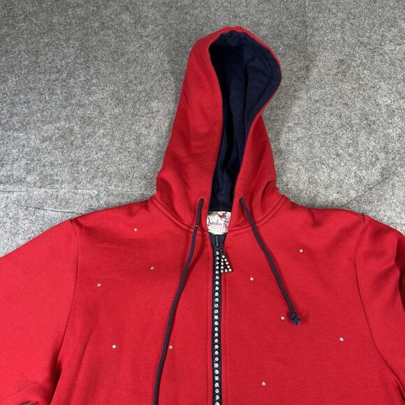 Vintage Quacker Factory Jacket Womens Medium Red Navy Blue Full Zip Rhinestone - Picture 5 of 8